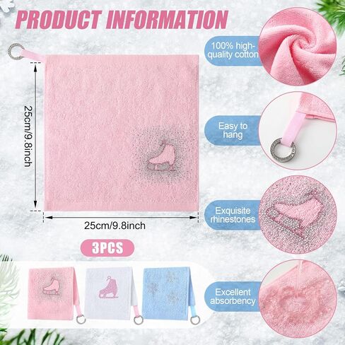 3 Pcs Rhinestone Ice Skate Wipe Cloth Ice Skating Towels for Cleaning Personalized Bling Towels for Figure Skaters Gifts for Skates Lovers Sports Team in Saudi Arabia