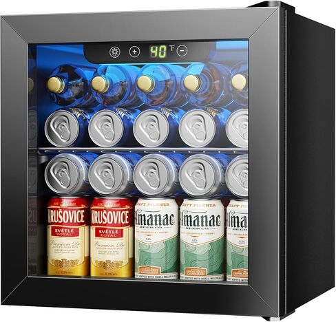 Icyglee 48 Can Beverage Refrigerator Cooler, Mini Fridge Glass Door with Adjustable Shelves, Freestanding Beverage Fridge with Blue LED for Home/Office/Dorm/Bar, 1.3 Cu.ft in Saudi Arabia