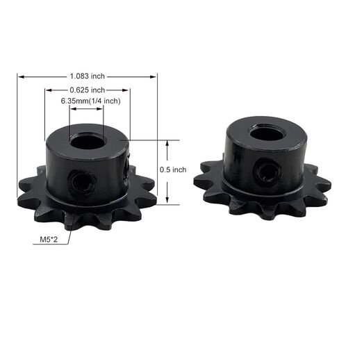 2PCS #25 Roller Chain Sprocket Type B 6.35mm Bore 12 Tooth, Hardened Antirust 1045 Steel 1/4" bore Drive Sprockets 25B12-1/4 in Saudi Arabia