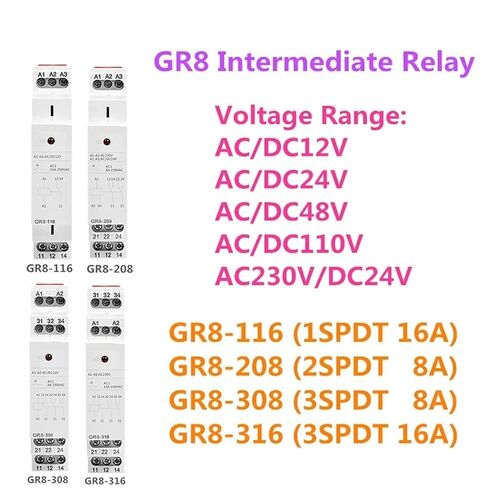 GR8 AC110V 230V مرحل مساعد مرحل متوسط ​​8A 16A SPDT مفتاح مرحل إلكتروني (AC230V، GR8-208) in Kuwait