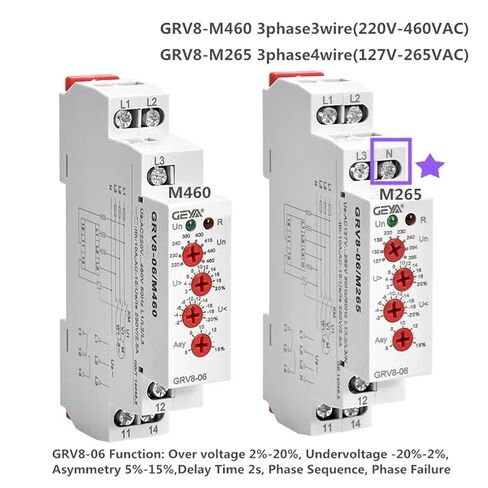 مرحل حماية جهد الطور 3 مرحل حماية فشل الطور 8A 10A 1SPDT 2SPDT(GRV8-06D,M460 3Phase3Wire) in Kuwait