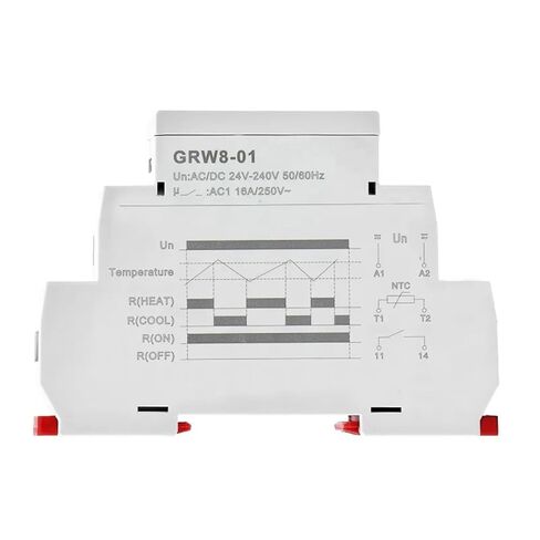 GRW8 Din السكك الحديدية التحكم في درجة الحرارة التتابع 16A واسعة النطاق الجهد AC/DC24-240V مع مستشعر مقاوم للماء (GRW8-02 مستشعر 5 متر) in Kuwait