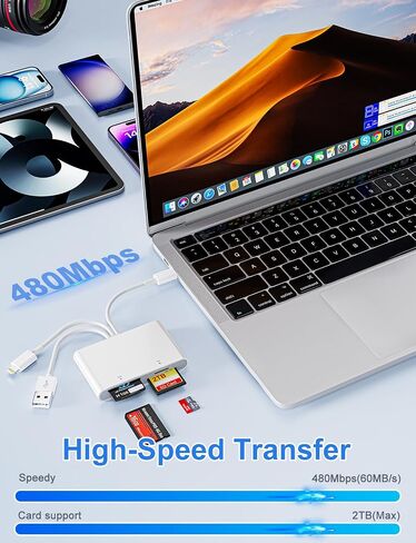 Memory Stick Pro Duo Adapter Reader - 4in3 SD/TF/MS/CF/CF/XD READER إلى جهاز USB -C/Lightning/USB ، محول بطاقة صور CARD Multi SD لـ iPhone 16/15/14/PAD/PC/Android/iOS/IOS/Sony Cybershot in Kuwait