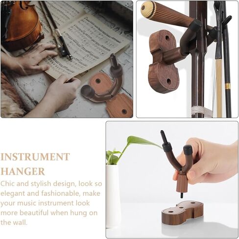 Cabilock Wall-mounted Violin Hanger Walnut Base Music Instrument Holder for Violin Erhu with Protective Surface Easy Installation Stable Load Capacity in Kuwait