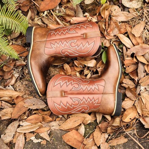 SelRoys Men’s Cowboy Boots Classic Western Square Toe Pull-On Boots with Embroidered Shaft Rodeo & Casual Wear in Saudi Arabia