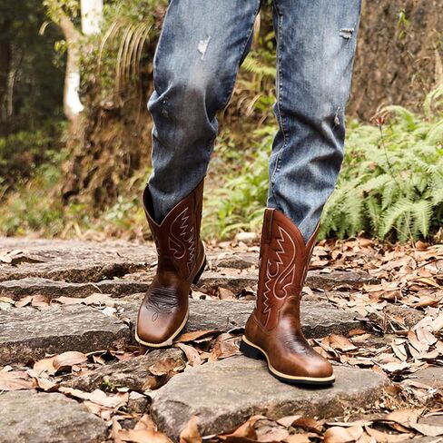 SelRoys Men’s Cowboy Boots Classic Western Square Toe Pull-On Boots with Embroidered Shaft Rodeo & Casual Wear in Saudi Arabia