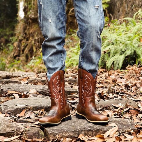 SelRoys Men’s Cowboy Boots Classic Western Square Toe Pull-On Boots with Embroidered Shaft Rodeo & Casual Wear in Saudi Arabia