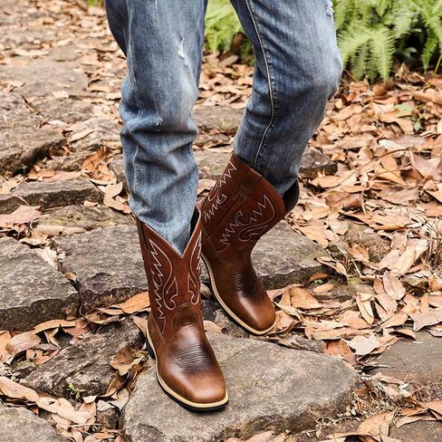 SelRoys Men’s Cowboy Boots Classic Western Square Toe Pull-On Boots with Embroidered Shaft Rodeo & Casual Wear in Saudi Arabia