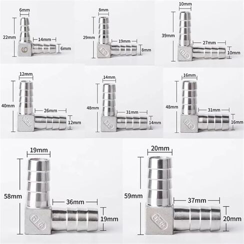 1PCS 6 8 10 12 16 20 32mm T Type Y Type Tee 304 Stainless Steel Barb Pipe Fitting 2 3 4-Way Water Gas Hose Connector Barbed Adapter(Straight,20mm) in Kuwait