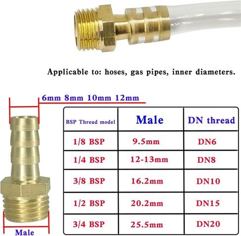 1PCS Brass Hose Connector 6 8 10 12 14mm Barb Tail 1/8“1/4"3/8“1/2" Pagoda Male/Female Thread Air Gas Water Pipe Barb Fitting Coupler(PC,8MM_1/2") in Kuwait