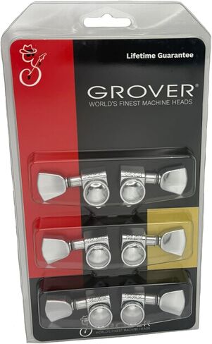 Grover 502CK ROTO-GRIP قفل موالفات الجيتار الدوارة، مجموعة آلات الضبط 3+3 18:1 مفاتيح ضبط الكروم ورؤوس الموالفة وزر حجر الزاوية مع حزمة قماش Tonebird Dunlop البولندية in Kuwait