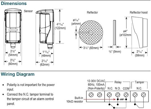 Seco-Larm E-931-S50RRGQ Reflective Photoelectric Beam Sensor – 50 ft Range, UL325 Monitored Safety Photo Eye for Gates & Garage Doors in Kuwait