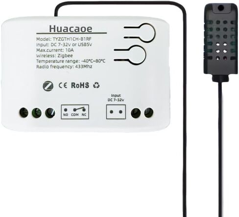 Zigbee 1 Channel 10A Smart WiFi Temperature and Humidity Controller with Extendable Probe Sensor ,USB & DC 7-32V, App Control,Greenhouse,Pet Breeding,Incubator,Reptile,Alexa/tuya zigbee hub Required in Kuwait