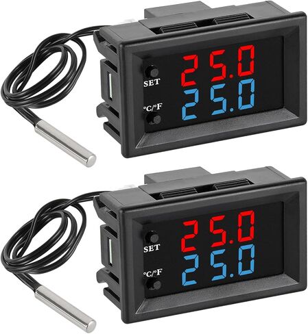 2PCS Digital Thermostat Controller -58F to 230F Programmable Heating Cooling Switch 12V DC with Waterproof NTC Sensor Dual Color LED Display for HVAC Aquarium in Kuwait