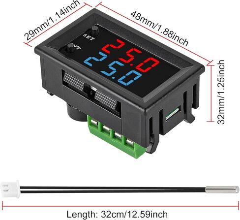 2PCS Digital Thermostat Controller -58F to 230F Programmable Heating Cooling Switch 12V DC with Waterproof NTC Sensor Dual Color LED Display for HVAC Aquarium in Kuwait
