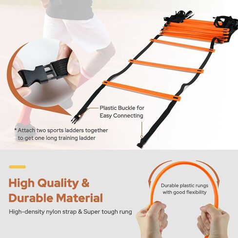 GHB Agility Ladder 1 Pack and Hex Agility Rings 1 Pack 12 Rung 20ft with 3 Carrying Bag in Kuwait