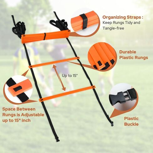 GHB Agility Ladder 1 Pack and Hex Agility Rings 1 Pack 12 Rung 20ft with 3 Carrying Bag in Kuwait
