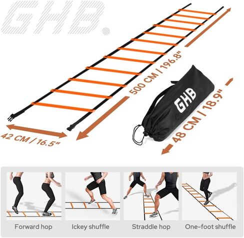 GHB Agility Ladder 1 Pack and Hex Agility Rings 1 Pack 12 Rung 20ft with 3 Carrying Bag in Kuwait