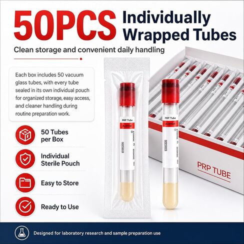 50PCS 10ml PRP Tubes with ACD + Gel, Vacuum Glass Separation Tubes, Individually Wrapped Glass Tubes for Laboratory Research and Sample Preparation in Kuwait