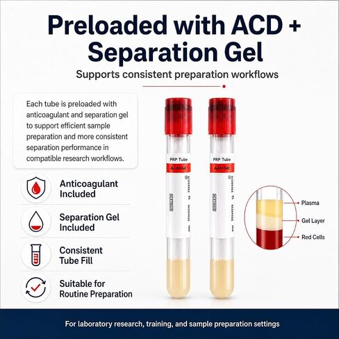50PCS 10ml PRP Tubes with ACD + Gel, Vacuum Glass Separation Tubes, Individually Wrapped Glass Tubes for Laboratory Research and Sample Preparation in Kuwait