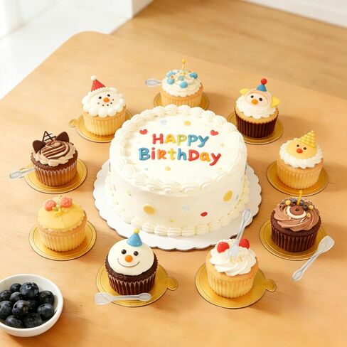 50PCS 3.6 Inch Mini Cake Boards Paper Plates Circle Dessert Boards with Tasting Spoons for Cupcake Tiny Dessert Display Trays, Wedding Birthday Party Supplies in Kuwait