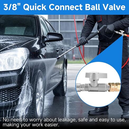 Ball Valve Pressure Washer– 3/8" Quick Connect Shut Off Valve for Power Washer Hose, 5000 PSI, Stainless Steel, Ideal for Fast Switching Between Surface Cleaner & Spray Gun in Kuwait