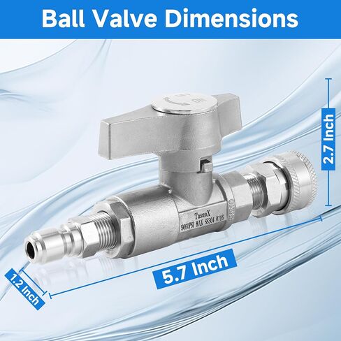 Ball Valve Pressure Washer– 3/8" Quick Connect Shut Off Valve for Power Washer Hose, 5000 PSI, Stainless Steel, Ideal for Fast Switching Between Surface Cleaner & Spray Gun in Kuwait