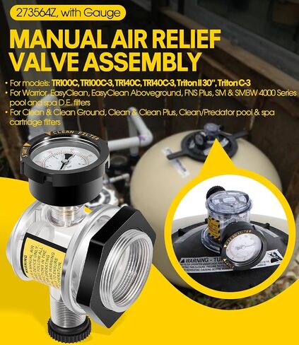 273564Z Manual Air Relief Valve Replacement/Pressure Release Assembly with Gauge for Triton II, TR100C, TR140C Pool & Spa Sand Filters in Kuwait