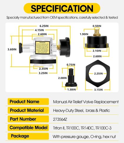 273564Z Manual Air Relief Valve Replacement/Pressure Release Assembly with Gauge for Triton II, TR100C, TR140C Pool & Spa Sand Filters in Kuwait