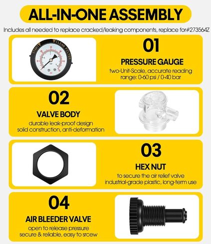 273564Z Manual Air Relief Valve Replacement/Pressure Release Assembly with Gauge for Triton II, TR100C, TR140C Pool & Spa Sand Filters in Kuwait