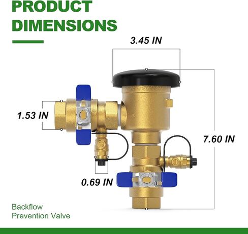 TAISHER 1" Heavy-Duty Brass Pressure Vacuum Breaker- 400 PSI Max Backflow Prevention Valve for Irrigation Systems & Commercial Water with Insulated Freeze Protection Cover Kit in Kuwait
