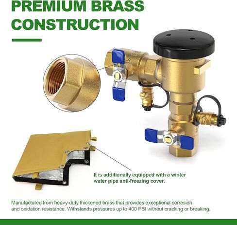 TAISHER 1" Heavy-Duty Brass Pressure Vacuum Breaker- 400 PSI Max Backflow Prevention Valve for Irrigation Systems & Commercial Water with Insulated Freeze Protection Cover Kit in Kuwait