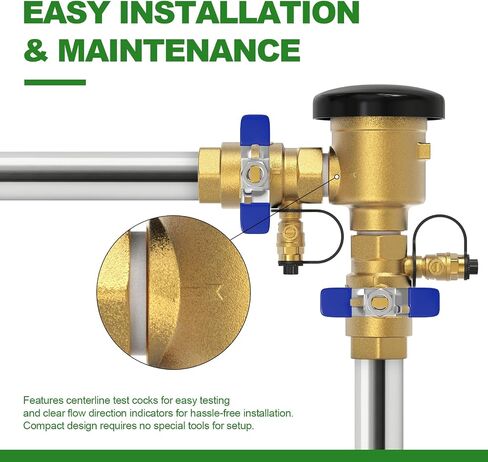 TAISHER 1" Heavy-Duty Brass Pressure Vacuum Breaker- 400 PSI Max Backflow Prevention Valve for Irrigation Systems & Commercial Water with Insulated Freeze Protection Cover Kit in Kuwait