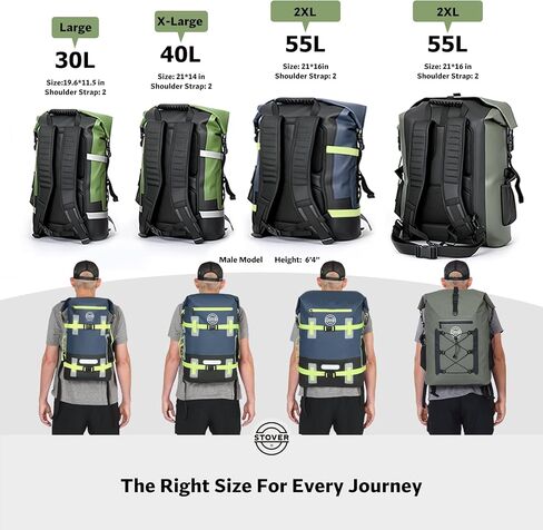 STOVER 40L Waterproof Dry Backpack & Phone Case - X-Large Floating Dry Bag for Kayaking, Travel, Hiking, Fishing, Camping, Motorcycles & Beach, Heavy-Duty Roll Top Men/Women (Navy Blue/Black/Green) in Kuwait