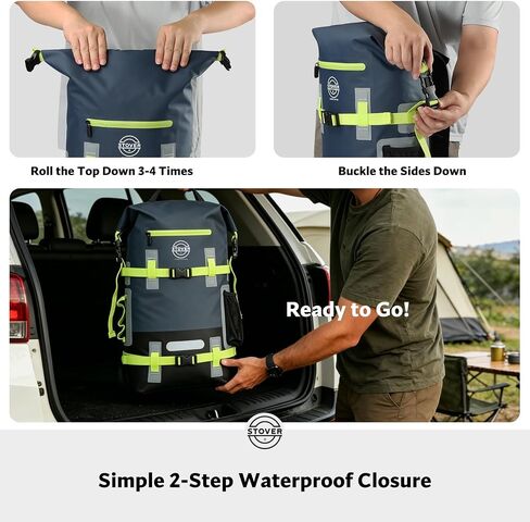 STOVER 40L Waterproof Dry Backpack & Phone Case - X-Large Floating Dry Bag for Kayaking, Travel, Hiking, Fishing, Camping, Motorcycles & Beach, Heavy-Duty Roll Top Men/Women (Navy Blue/Black/Green) in Kuwait