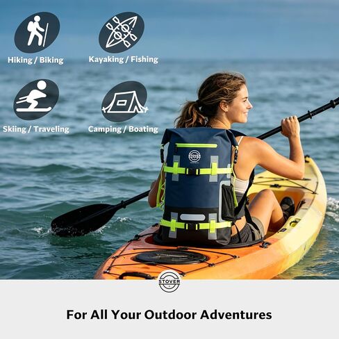 STOVER 40L Waterproof Dry Backpack & Phone Case - X-Large Floating Dry Bag for Kayaking, Travel, Hiking, Fishing, Camping, Motorcycles & Beach, Heavy-Duty Roll Top Men/Women (Navy Blue/Black/Green) in Kuwait
