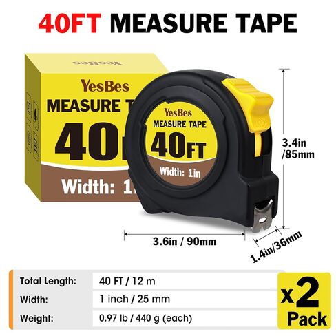 2 Pack Tape Measure 40 ft, Easy Read Measuring Tape Retractable, Measurement Tape 40 FT by 1 in in Kuwait