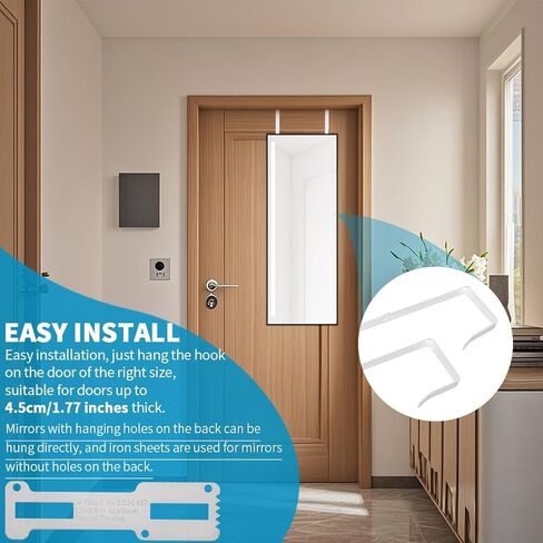 Over-The-Door Mirror Hanger, Adjustable Door Mirror Hanger with Protective Lining, 5 Position Height Over The Doors-Mirrors Hook, Mirrors Doors Hangers in Kuwait