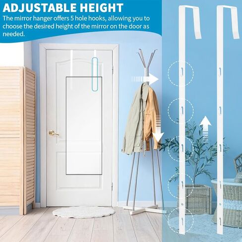 Over-The-Door Mirror Hanger, Adjustable Door Mirror Hanger with Protective Lining, 5 Position Height Over The Doors-Mirrors Hook, Mirrors Doors Hangers in Kuwait
