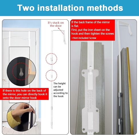 Over-The-Door Mirror Hanger, Adjustable Door Mirror Hanger with Protective Lining, 5 Position Height Over The Doors-Mirrors Hook, Mirrors Doors Hangers in Kuwait