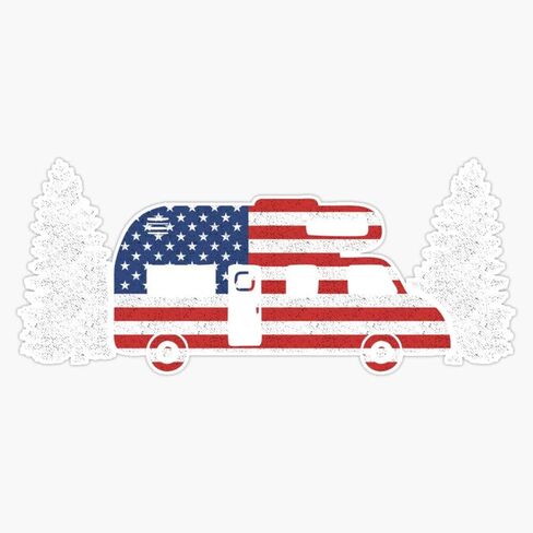 Rv العربة مع الولايات المتحدة الأمريكية العلم ملصق ملصق حائط من الفينيل‏ ملصقات للسيارة متعددة الأشكال 5" in Kuwait
