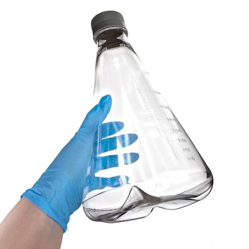 Eisco - حزمة من 4، قوارير PETG Erlenmeyer معقمة سعة 2 لتر، غير مهواة، ذات قاع محير، معقمة بأشعة غاما، USP الفئة VI، درجة مختبرية، تخزين كيميائي، ثقافة الخلايا، خلط in Kuwait