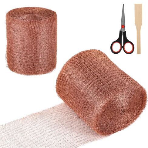 Copper Mesh Rodent Control Kit, 5 in x 98 ft Mouse Proof Wire Mesh with Scissors & Filler Tool, Double Layer Copper Wire Screen Roll for Pest Control, Gap Hole Filler for Home Garden in Kuwait
