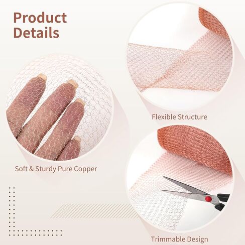 Copper Mesh Rodent Control Kit, 5 in x 98 ft Mouse Proof Wire Mesh with Scissors & Filler Tool, Double Layer Copper Wire Screen Roll for Pest Control, Gap Hole Filler for Home Garden in Kuwait