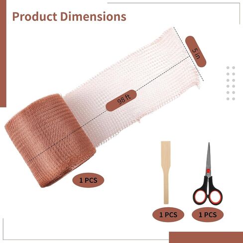 Copper Mesh Rodent Control Kit, 5 in x 98 ft Mouse Proof Wire Mesh with Scissors & Filler Tool, Double Layer Copper Wire Screen Roll for Pest Control, Gap Hole Filler for Home Garden in Kuwait