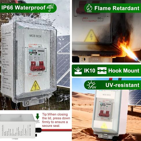 CNLONQ Solar PV Disconnect Switch 30A 500V DC Miniature Circuit Breaker IP66 Waterproof with PV Connector and Install Hook for Balcony Solar Panel, RV, Battery and Home in Kuwait