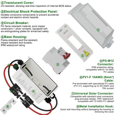 CNLONQ Solar PV Disconnect Switch 30A 500V DC Miniature Circuit Breaker IP66 Waterproof with PV Connector and Install Hook for Balcony Solar Panel, RV, Battery and Home in Kuwait