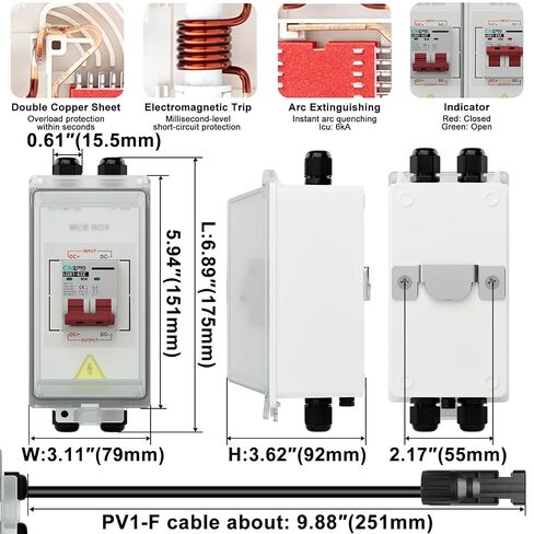 CNLONQ Solar PV Disconnect Switch 30A 500V DC Miniature Circuit Breaker IP66 Waterproof with PV Connector and Install Hook for Balcony Solar Panel, RV, Battery and Home in Kuwait