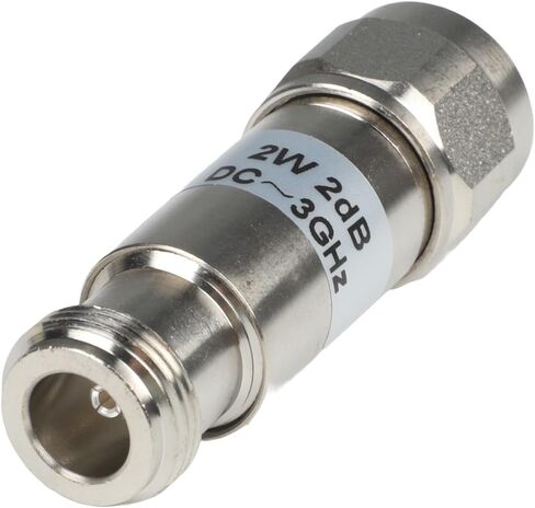 N Type Coaxial Attenuator 2W DC-3GHz 50 Ohm Male to Female Fixed RF Signal Reducer Copper Plated Silver Adjustable 1dB-50dB for Test and Measurement(5dB) in Kuwait