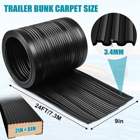 Bunk Wrap Kit Roll 24ft with Endcaps for Boat Trailer, 2"x6" Waterproof PE Synthetic Bunk Cover Replaces Carpet, Black in Kuwait